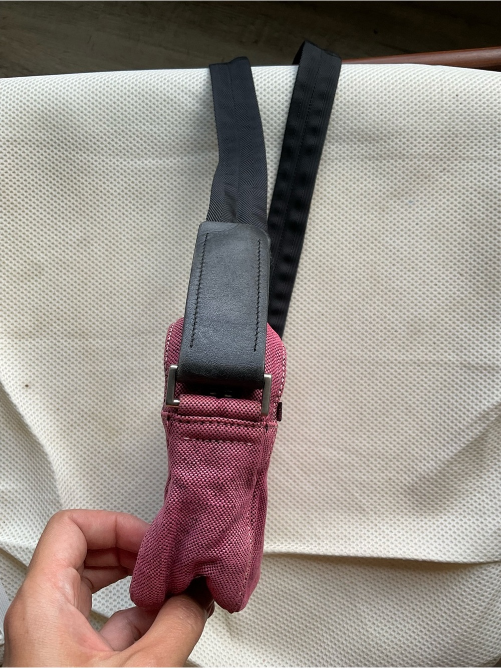 Prada Pink Canvas Shoulder Bag with Black Strap - Picture 2 of 8